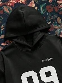 SWAVVY Men's Fashionable Letter Print Hoodie, Autumn/Winter - Black - View 3