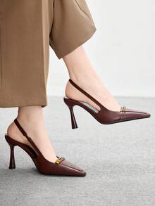 CUCCOO BIZCHIC 女士时尚黑色漆皮细高跟鞋，适合通勤、约会、聚会、派对等场合。 - 棕色 - 查看 5