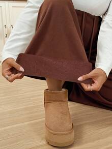 SHEIN 孕妇休闲日常通勤简约纯色高腰斜插口袋保暖宽松阔腿运动裤 - 駝色 - 查看 3