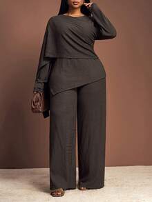 Veslaya Modest Casual Blouse And Pants Set For Women Plus 3 Piecesset - Brown - View 6