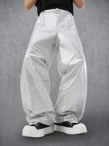 Manfinity Denimwave 男士街头派对休闲宽松直筒裤 - 銀色 - 查看 4