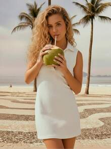 CAJUNI Damen Einfarbiges Kleid mit Umlegekragen und Fledermausärmeln, lässiger Überwurf