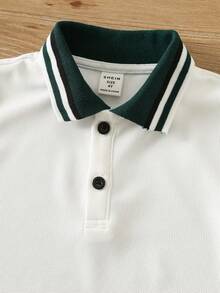 SHEIN Boys' Casual Loose Fit Solid Color Knit Long Sleeve POLO Shirt, Flat Collar, Suitable For New Year Party, Christmas Green Christmas  Outfits Thanksgiving Outfits For Boys Long Sleeve Top - White - View 3