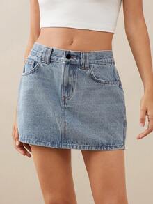 WESTFADE Premium Denim Basic Micro 91% Cotton Mini Skirt