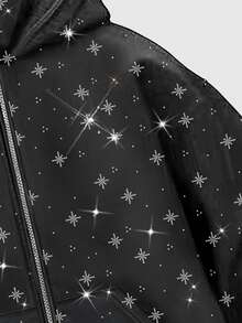 ROMWE MEN Street Life 男士时尚水钻装饰拉链连帽衫，秋冬季长袖上衣 - 灰色 - 查看 3