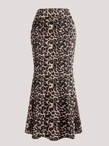 EMERY ROSE 3件套优雅派对纯色黑色咖啡色美人鱼裙和豹纹印花半身裙套装，女士 - 彩色 - 查看 5