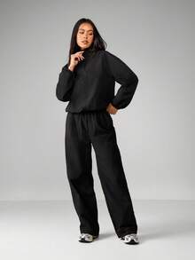 MISSGUIDED Quần thể thao oversized cạp chun quần jogger thoải mái, rộng rãi, quần thường ngày ống rộng, dây rút, màu đen - màu đen - Xem 3