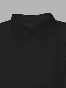 Sweetra 大码女装春夏纯色泡泡袖优雅办公衬衫 - 黑色 - 查看 4