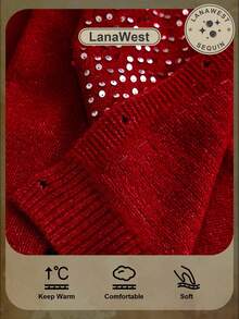 LanaWest 女士休闲串珠纽扣开衫，秋冬 - 紅色 - 查看 9