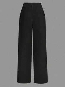 EMERY ROSE Pantalones de unicolor versátiles para negocios y uso casual en tallas grandes - Negro - Ver 2