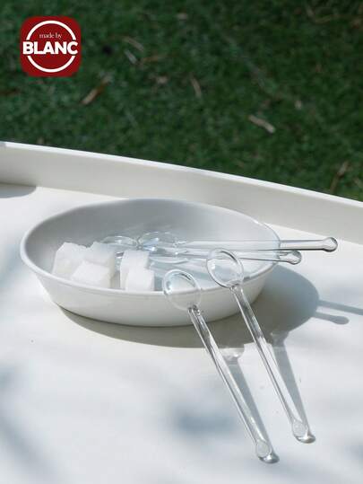 4 st glasskedar, teskedar, mini-kaffemixer, mjölk, juice, glass, tesked, dessertsked, glasskedar för hemmafest, transparent/gul, skolmaterial