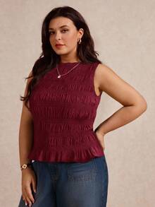 Elaquor Plus Size Casual Solid Color Close-Fitting Tank Top, For Summer Plus Size Christmas - Burgundy - View 2