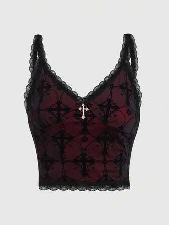 Goth Top De Camisola De Encaje Con Patchwork Para Mujer