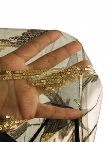 Balvessa Women's Black & Gold Foil Crossover Front Mini Dress, Long Sleeve