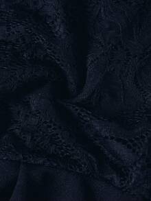 SHEIN Clasi Bộ đồ liền thân hở vai phối ren trơn màu thanh lịch dành cho nữ - Màu xanh hải quân - Xem 6