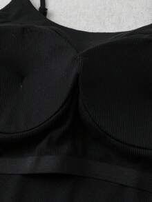 SHEIN Tall CURVE 大码休闲百搭纯色吊带背心，带衬垫胸罩，适合夏季情人节、海滩度假，黑色上衣，黑灰色 - 彩色 - 查看 4