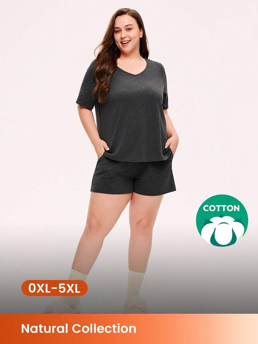 LUVLETTE 大码透气睡衣套装，柔软纯棉，女士家居服套装，带口袋长裤，内衣外穿，平角裤套装