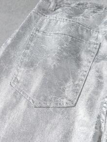 Manfinity Denimwave 男士街头派对休闲宽松直筒裤 - 銀色 - 查看 10