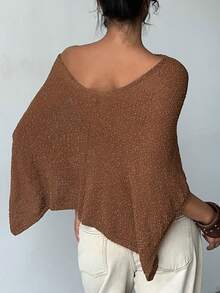 Jeanoix DivaQ Design 感官针织斗篷，春夏女士针织上衣 - 棕色 - 查看 3