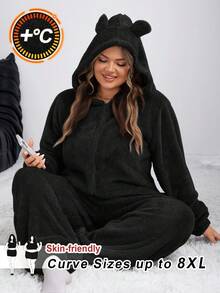 SHEIN CURVE+ 女士新款毛绒连体裤，适合家居服/秋冬