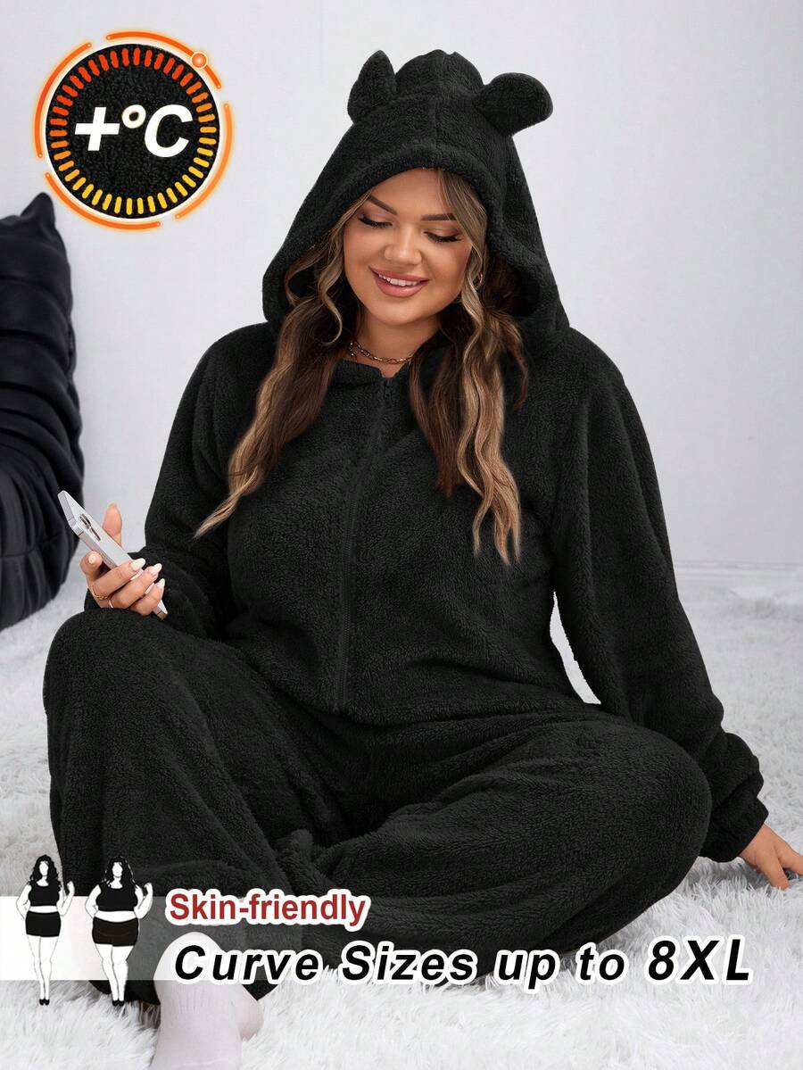 SHEIN CURVE+ 女士新款毛绒连体裤，适合家居服/秋冬