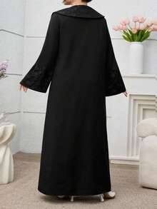 Al Najma Elegant Jacquard Patchwork Solid Color Black Robe Abayas - Black - View 4