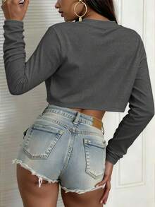 INAWLY Women's Long-Sleeved T-Shirt, Round Neck, Loose And Comfortable, Basic Style For Autumn And Winter - Grey - View 2