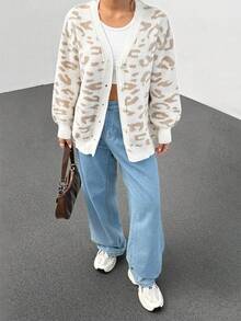 Flirla Sexy Leopard Print Loose Casual Cardigan For Women