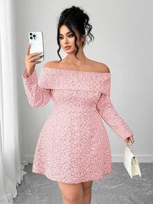 Elenzga 大码女式圣诞红色提花露肩露背蝴蝶结长袖短裙