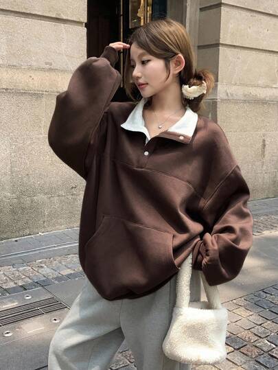 DAZY 女士休闲撞色长袖运动卫衣，秋冬卫衣