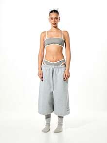 SUMWON WOMEN Ribbed Contrast Binding Bra And Panty Set With Straight Across Neckline And Mid Rise Bottom - Grey - View 3