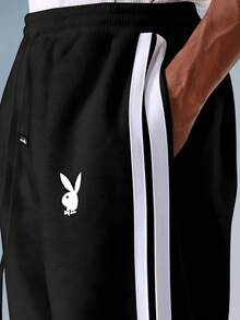 PLAYBOY X SUMWON 宽松阔腿低裆慢跑裤，侧边饰有条纹，打造休闲街头风。 - 黑色 - 查看 7