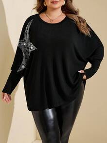 SHEIN CURVE+ Áo phông đen cỡ lớn có in hình, Áo phông đen cỡ lớn gợi cảm, Halloween - màu đen - Xem 6