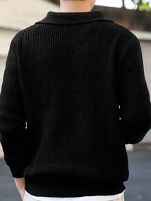 Claim Dot 1 pieza Suéter casual de manga larga con cuello, de punto acanalado y cremallera de 1/4, para hombres, para salir, amigos, para otoño e invierno - Gris - Ver 2