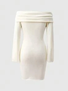 Teen Girl Off Shoulder Loose Fit Collared Dress, Versatile For Home, Outing, Party, Back To School Off The Shoulder Dress Midi Dress Dress With Sleeves Bodycon Dress Knit Dress Mini Dress White Dress