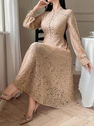 DAZY فستان أنيق متوسط الطول مع طوق من الدانتيل، خريفي