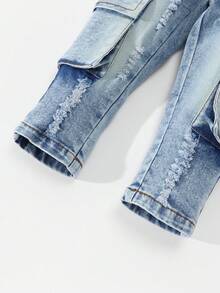 Pantalones vaqueros cargo ajustados y elásticos para bebé niño, estilo retro y elegante - Lavado ligero - Ver 6