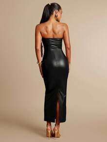 Silquee 女士时尚性感纯色连衣裙 - 黑色 - 查看 2