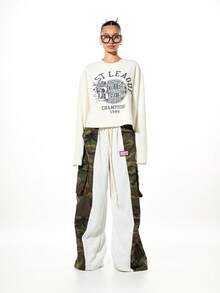 SUMWON WOMEN Vintage College Basketball Champions Long Sleeve Graphic Tee With Distressed Print Design - White - View 3