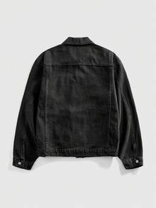 ROMWE MEN Casual Street Punk Metal Ring Embellished Long Sleeve Denim Jacket, Essential Streetwear For Men - Black - View 3