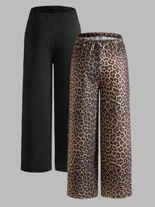 Modmama 2-Pack Maternity Pants For Pregnant Women,Leopard Cheetah Print & Brown,Summer Casual Lounge Comfortable Loose Sweatpants,Knotted Adjustable Bottoms - Multicolor - View 14