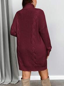 SHEIN Privé Váy len dệt kim cổ lọ dáng rộng dáng suông cỡ lớn cho nữ, thoải mái khi mặc hàng ngày, mùa thu/đông - Màu Đỏ Sâu - Xem 2