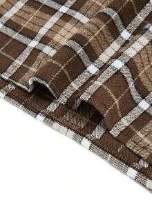 Louniche 女士秋冬休闲复古双色格子大衣，宽松中长百搭外套 - 棕色 - 查看 9