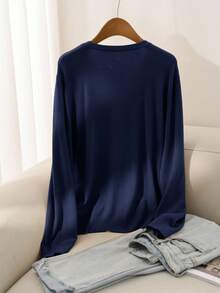 CosyJoli Women's Plus Size Solid Color Basic Casual Open Cardigan, Spring - Navy Blue - View 2