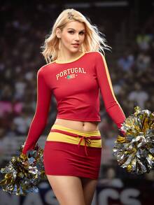 Cheerettes Kontrast-Farbiger Rundhals Raglan Ärmel Figurbetontes Kurzes Grafik Buchstaben Muster Cheerleader Sport Tank Top