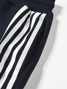 Manfinity Roghcode Bộ đồ nam 2 món, áo hoodie có khóa kéo và quần kẻ sọc, thời trang thu đông, bộ đồ chạy bộ cho nam - Màu xanh hải quân - Xem 7