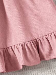 Emery Rose Kids Emery Rose Kids 兒童粉色夏季家庭套裝度假女童燈芯絨拼接蕾絲領長袖秋冬洋裝，休閒A字版生日服 - 藕粉色 - 查看 8