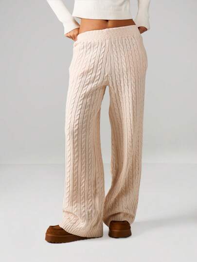 MISSGUIDED Cable Knit Wide Leg Joggers For Women Cozy Lounge Pants Fall Winter Comfort Wear Knitted Trousers