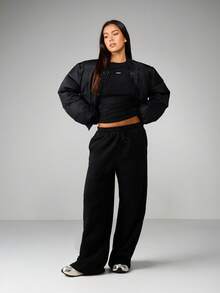 MISSGUIDED Quần chạy bộ ống rộng có dây rút cho sự thoải mái thường ngày và phong cách thư giãn cuối tuần - màu đen - Xem 5