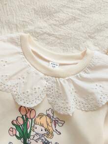 Vintaside Kids 2件套女童杏色长袖圆领数码印花上衣和棕色裤子套装，幼儿 - 彩色 - 查看 8